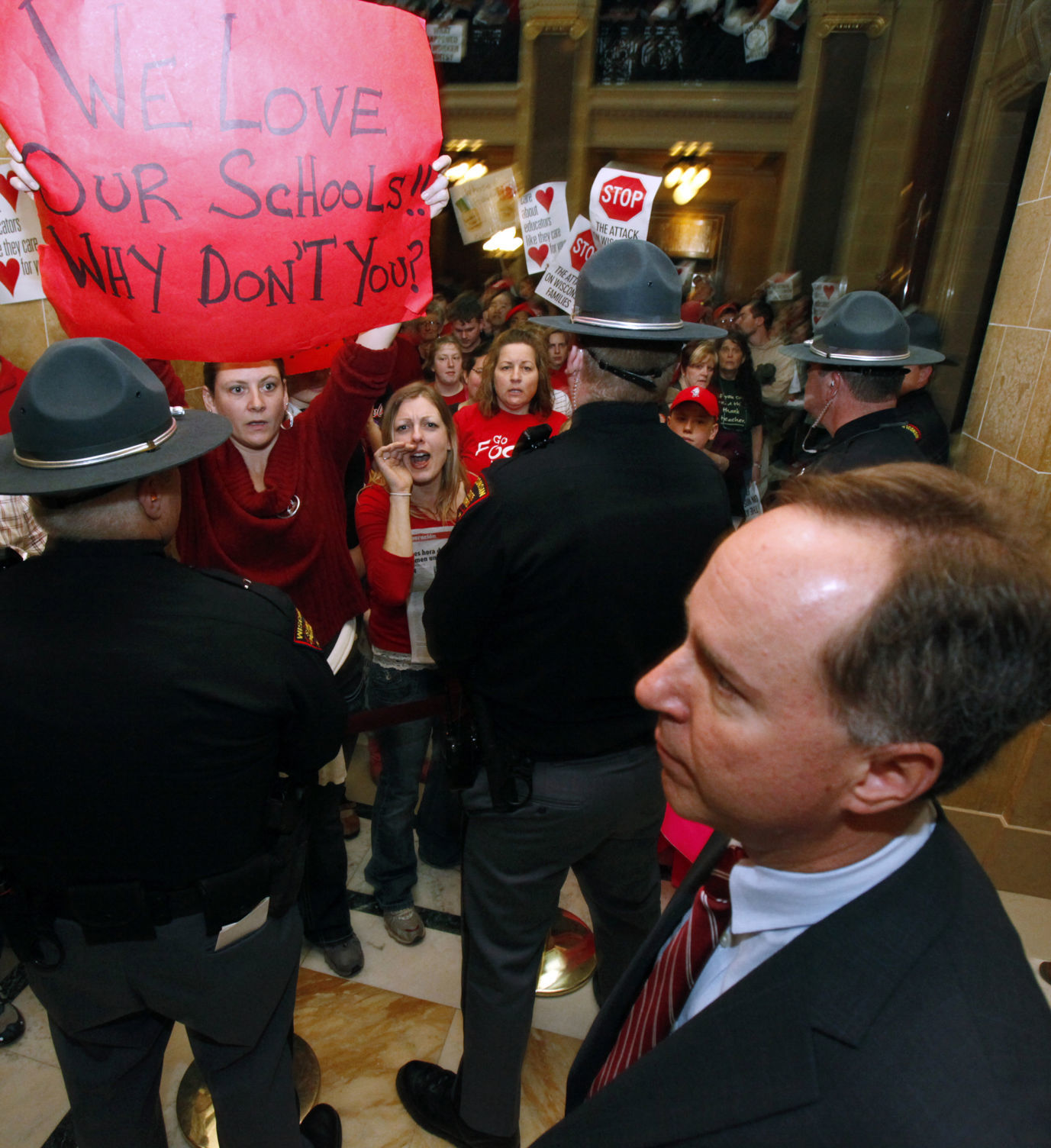 Vos encounters Capitol protest